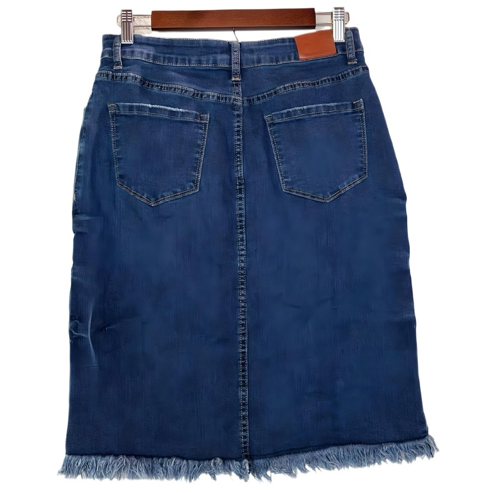Elegant Indigo Combination Button and Zip- Down Jean Midi Skirt - Picture 3 of 6